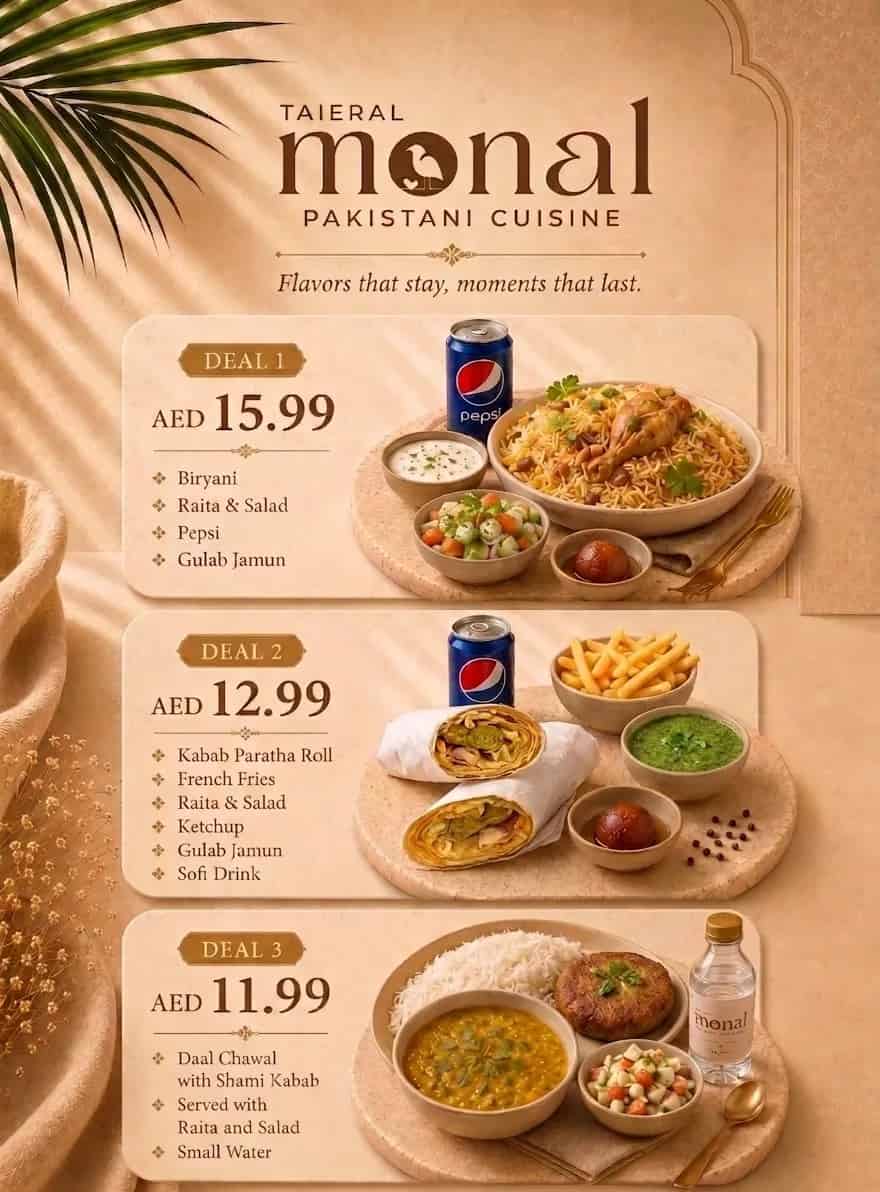 Lunch Deals in Sharjah Under AED 20: Three Combos, Every Price, Taier Al Monal, Abu Shaghara, Sharjah
