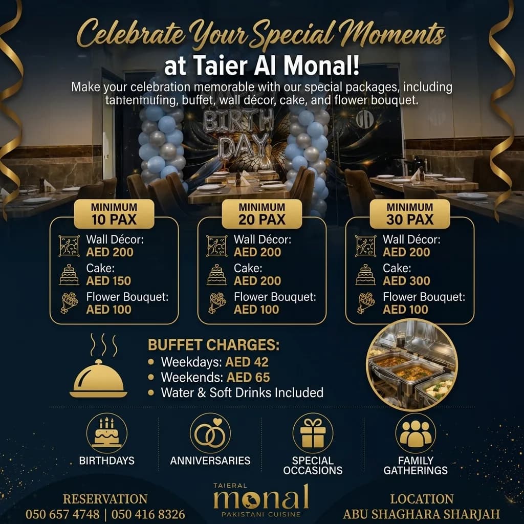 Birthday Package Prices in Sharjah: What a Celebration Actually Costs, Taier Al Monal, Abu Shaghara, Sharjah